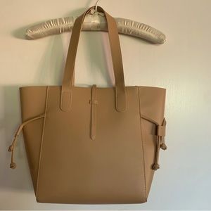 EUC vegan bucket bag trapeze summer cruelty-free tan brown camel taupe neutral